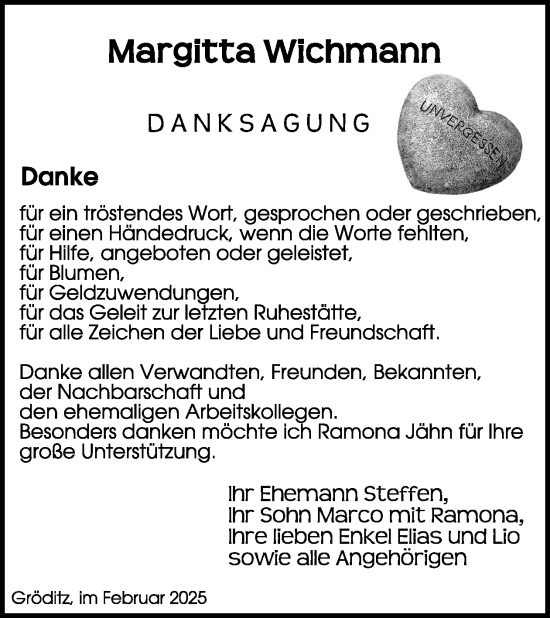 Traueranzeige von Margitta Wichmann von WochenKurier