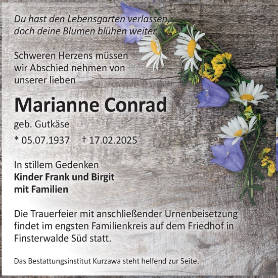 Traueranzeige von Marianne Conrad von WochenKurier