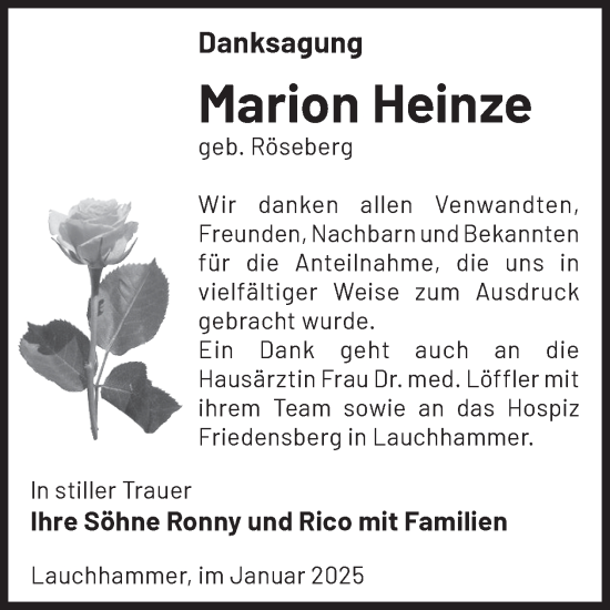 Traueranzeige von Marion Heinze von WochenKurier