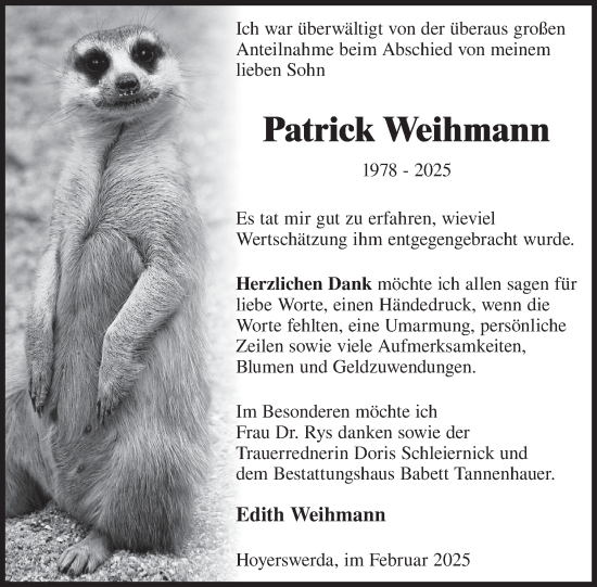 Traueranzeige von Patrick Weihmann von WochenKurier