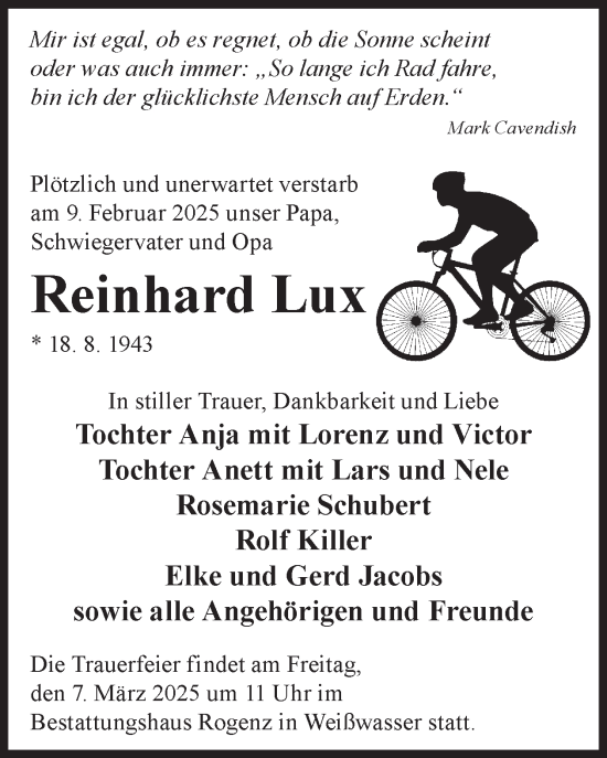 Traueranzeige von Reinhard Lux von WochenKurier