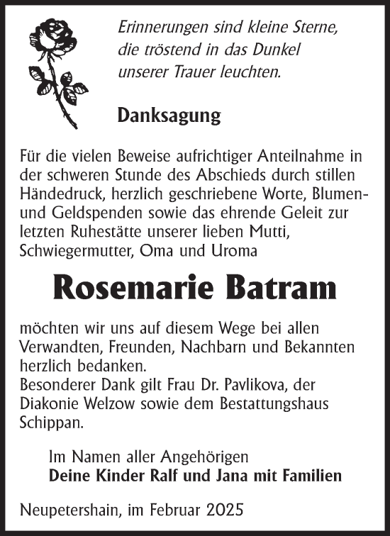 Traueranzeige von Rosemarie Batram von WochenKurier