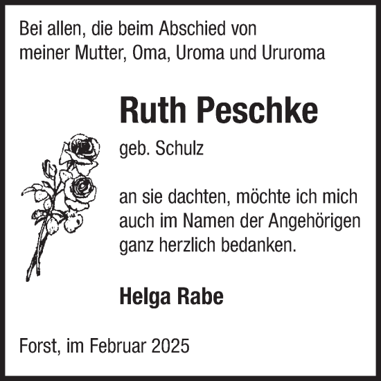 Traueranzeige von Ruth Peschke von WochenKurier