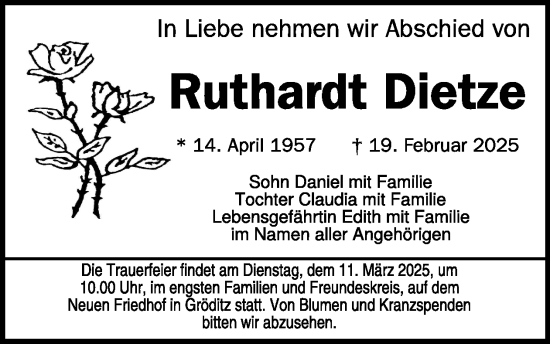 Traueranzeige von Ruthardt Dietze von WochenKurier