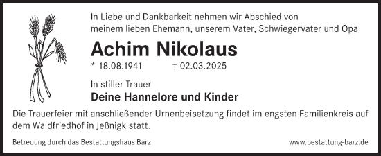 Traueranzeige von Achim Nikolaus von WochenKurier