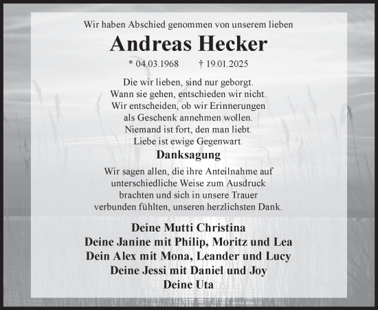 Traueranzeige von Andreas Hecker von WochenKurier