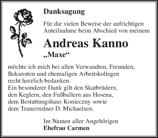 Traueranzeige von Andreas Kanno von WochenKurier