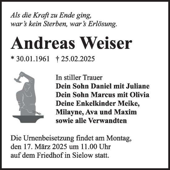 Traueranzeige von Andreas Weiser von WochenKurier