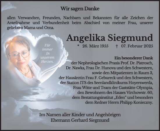 Traueranzeige von Angelika Siegmund von WochenKurier