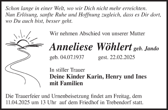 Traueranzeige von Anneliese Wöhlert von WochenKurier