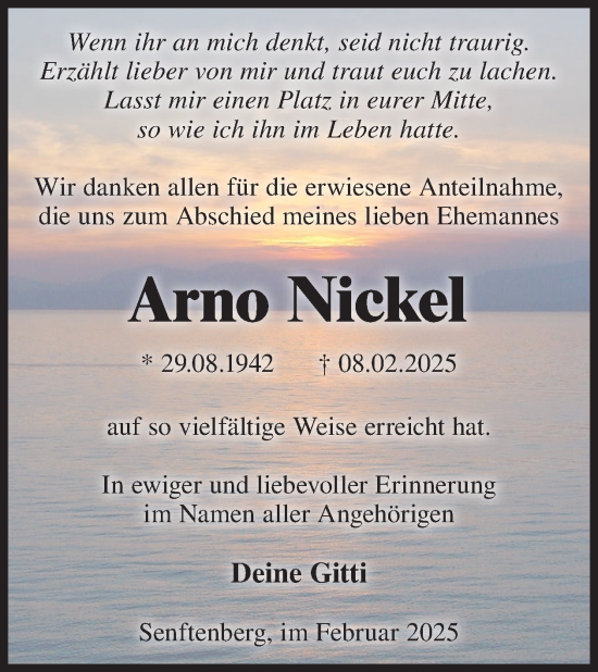 Traueranzeige von Arno Nickel von WochenKurier