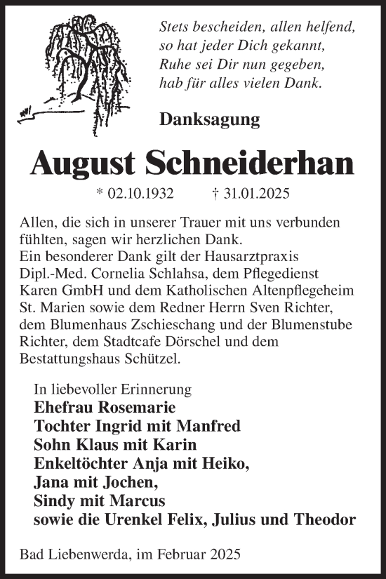 Traueranzeige von August Schneiderhan von WochenKurier