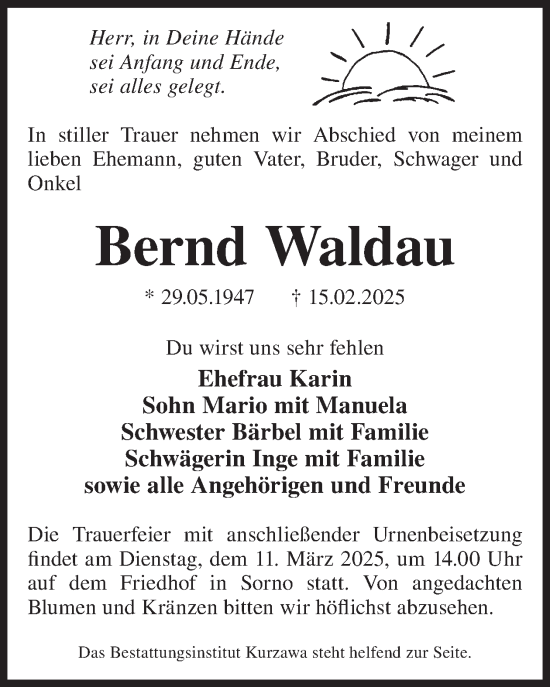 Traueranzeige von Bernd Waldau von WochenKurier