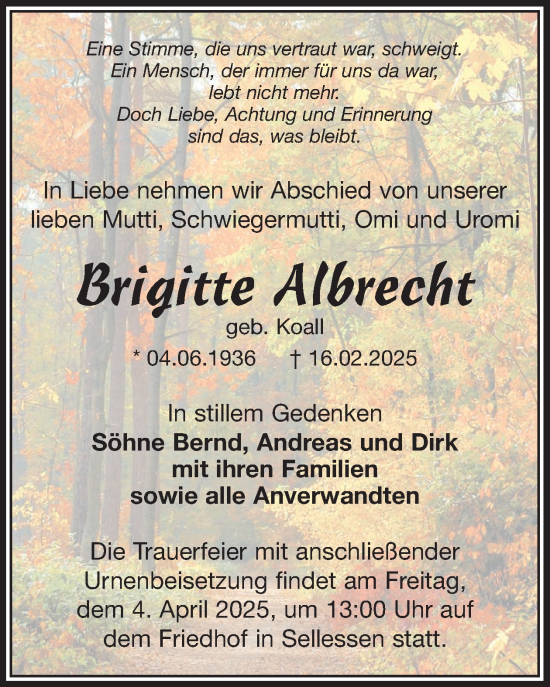 Traueranzeige von Brigitte Albrecht von WochenKurier