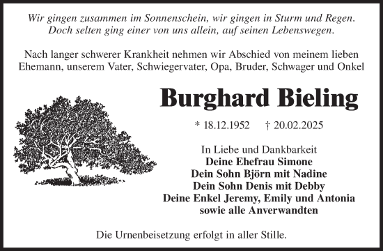 Traueranzeige von Burghard Bieling von WochenKurier