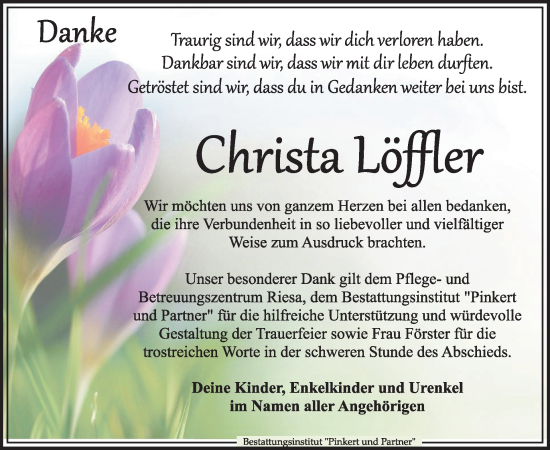 Traueranzeige von Christa Löffler von WochenKurier