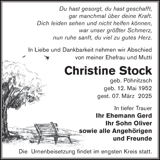 Traueranzeige von Christine Stock von WochenKurier