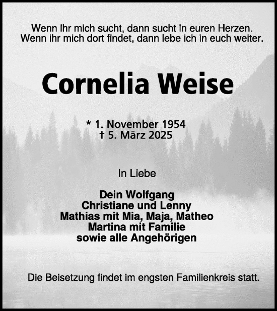 Traueranzeige von Cornelia Weise von WochenKurier