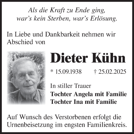 Traueranzeige von Dieter Kühn von WochenKurier