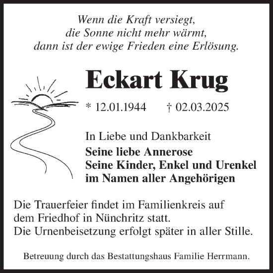 Traueranzeige von Eckart Krug von WochenKurier