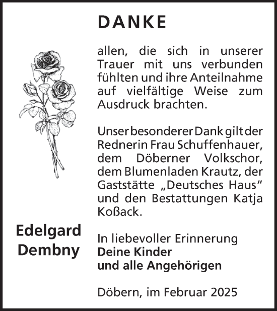 Traueranzeige von Edelgard Dembny von WochenKurier