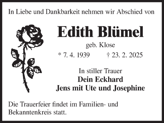 Traueranzeige von Edith Blümel von WochenKurier