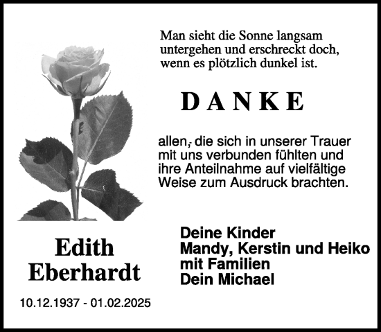 Traueranzeige von Edith Eberhardt von WochenKurier