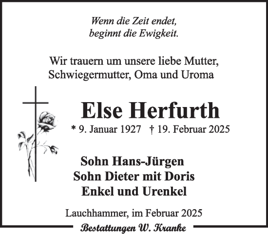 Traueranzeige von Else Herfurth von WochenKurier