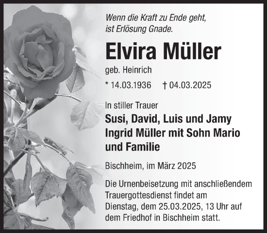 Traueranzeige von Elvira Müller von WochenKurier