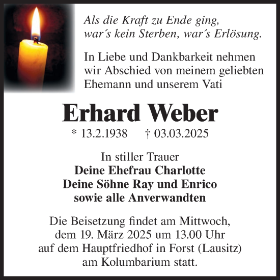 Traueranzeige von Erhard Weber von WochenKurier