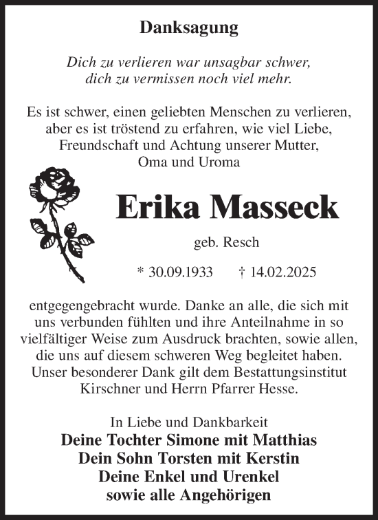 Traueranzeige von Erika Masseck von WochenKurier