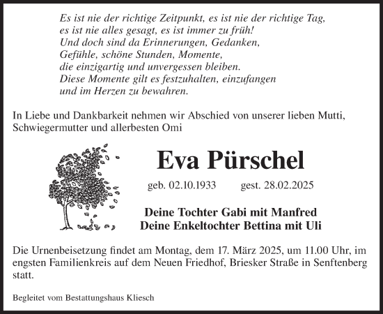 Traueranzeige von Eva Pürschel von WochenKurier