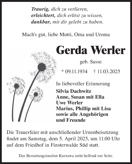 Traueranzeige von Gerda Werler von WochenKurier