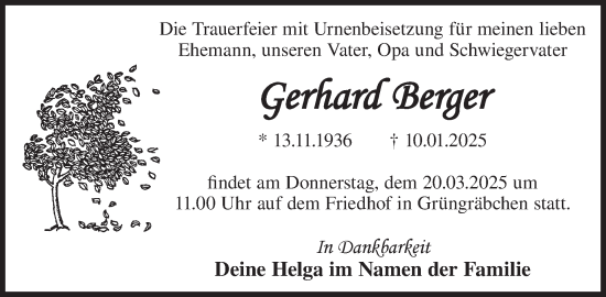 Traueranzeige von Gerhard Berger von WochenKurier