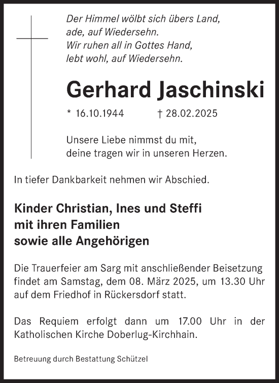 Traueranzeige von Gerhard Jaschinski von WochenKurier