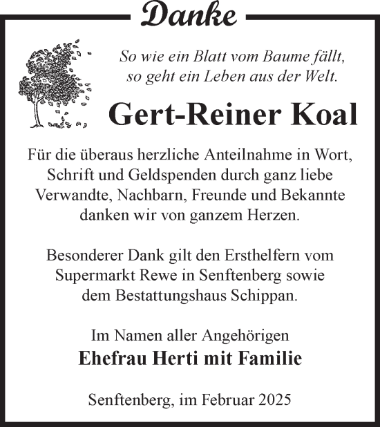 Traueranzeige von Gert-Reiner Koal von WochenKurier