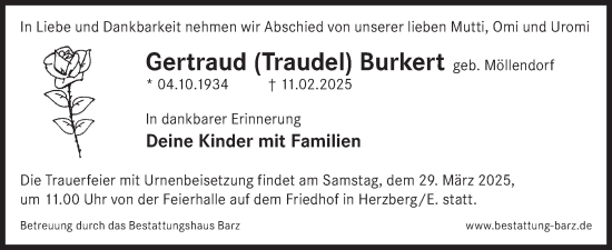 Traueranzeige von Gertraud Burkert von WochenKurier