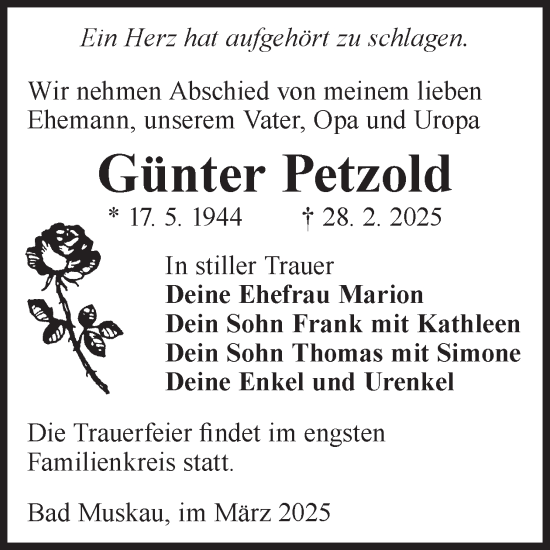 Traueranzeige von Günter Petzold von WochenKurier