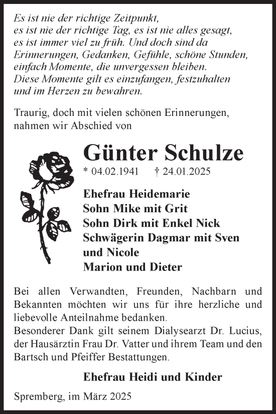 Traueranzeige von Günter Schulze von WochenKurier