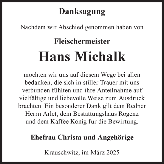 Traueranzeige von Hans Michalk von WochenKurier