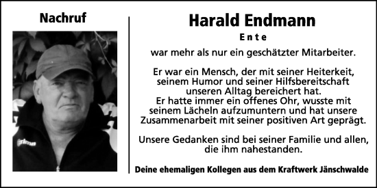 Traueranzeige von Harald Endmann von WochenKurier