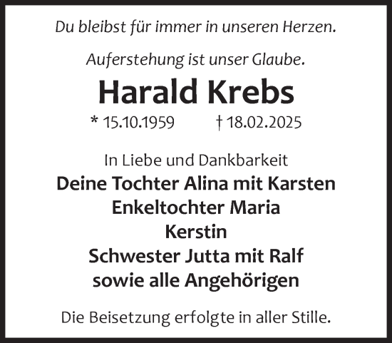 Traueranzeige von Harald Krebs von WochenKurier