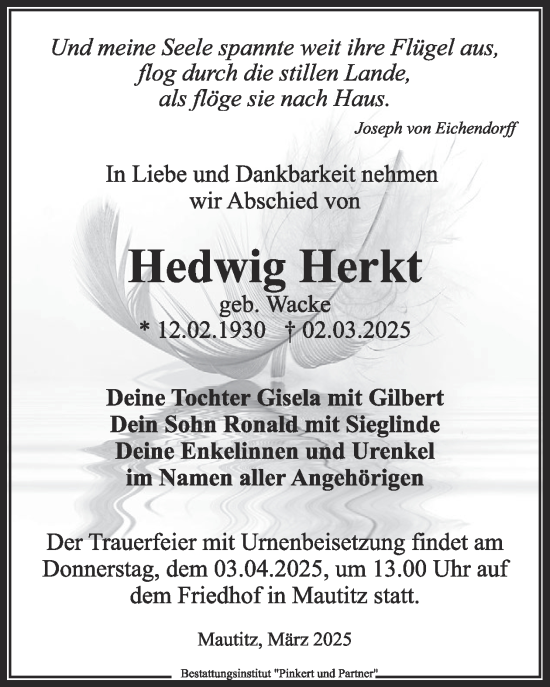 Traueranzeige von Hedwig Herkt von WochenKurier