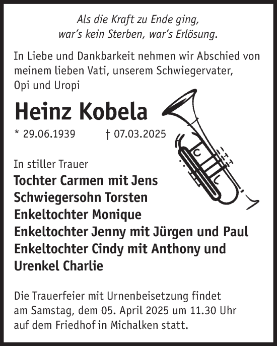 Traueranzeige von Heinz Kobela von WochenKurier