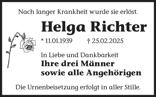 Traueranzeige von Helga Richter von WochenKurier