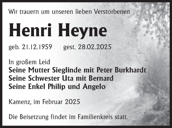 Traueranzeige von Henri Heyne von WochenKurier