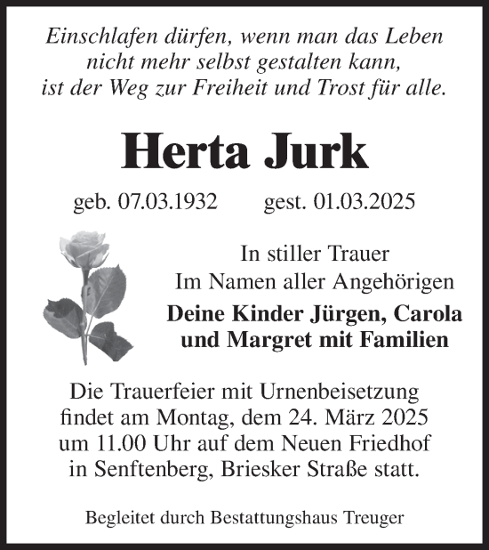 Traueranzeige von Herta Jurk von WochenKurier