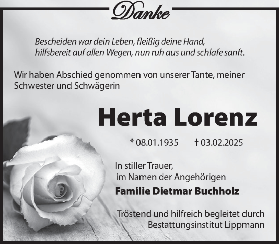 Traueranzeige von Herta Lorenz von WochenKurier