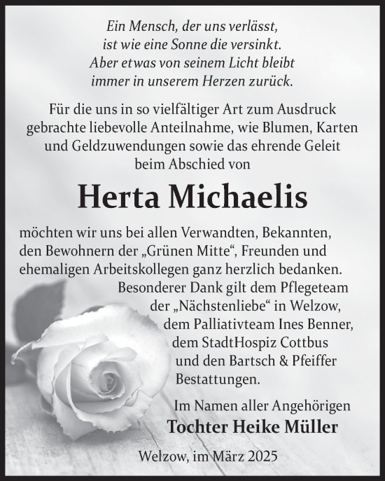 Traueranzeige von Herta Michaelis von WochenKurier