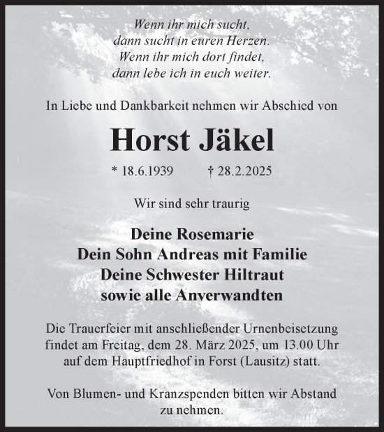 Traueranzeige von Horst Jäkel von WochenKurier